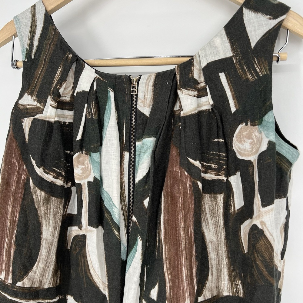 Lafayette 148 New York Womens‎ Brown Print Linen Shift Dress Sz 4 - Picture 7 of 15